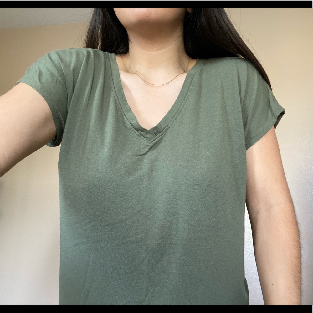 Forest Green V neck basic Tee
